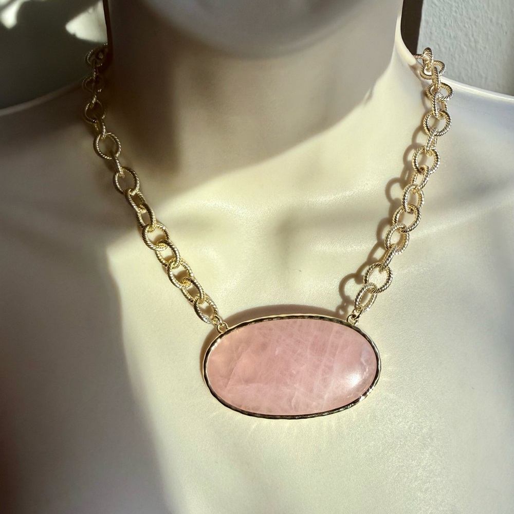 🆕 NIB Huge Rare Rose Quartz 18” Chain Necklace
